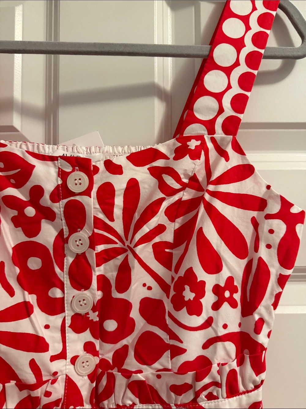 Red & White Floral Tie-Waist Romper - Picture 4 of 5
